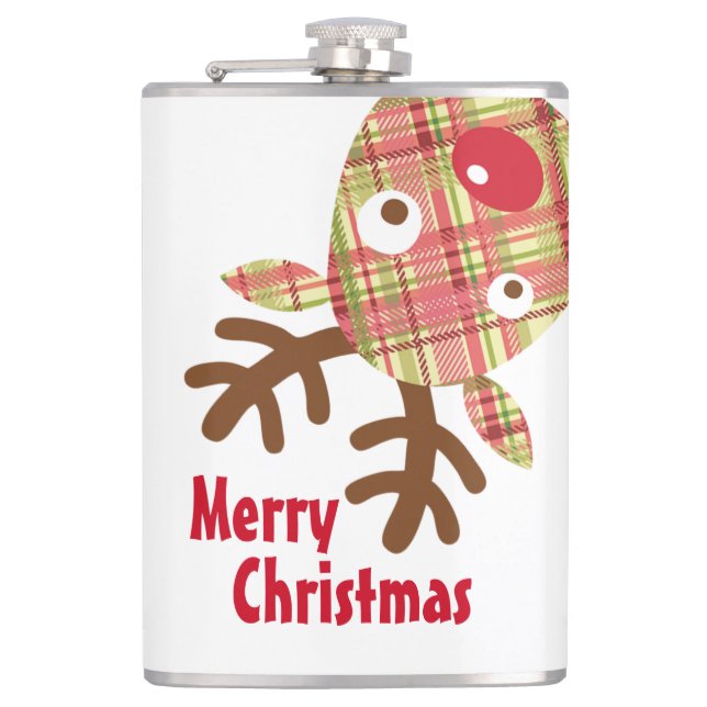 Merry Christmas Tipsy Reindeer Hip Flask (Front)