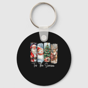 Merry Christmas Tis The Season Santa Snowman Tree Key Ring