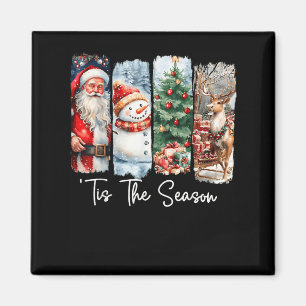 Merry Christmas Tis The Season Santa Snowman Tree  Magnet