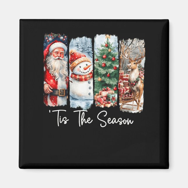 Merry Christmas Tis The Season Santa Snowman Tree  Magnet (Front)