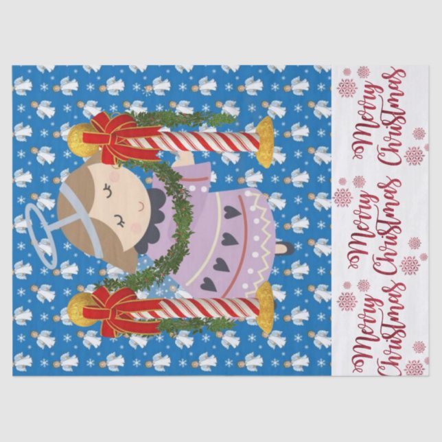 Merry Christmas Tissue Paper Angel Blue (Front)