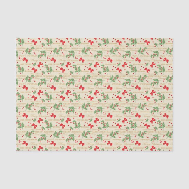 Merry Christmas Tissue Paper; Holly Berries Tissue Paper (Front)