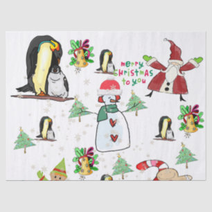 Merry Christmas Tissue Paper Snowman Penguin 