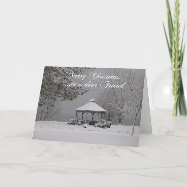 Merry Christmas to a dear Friend-Snow-scene Holiday Card (Front)