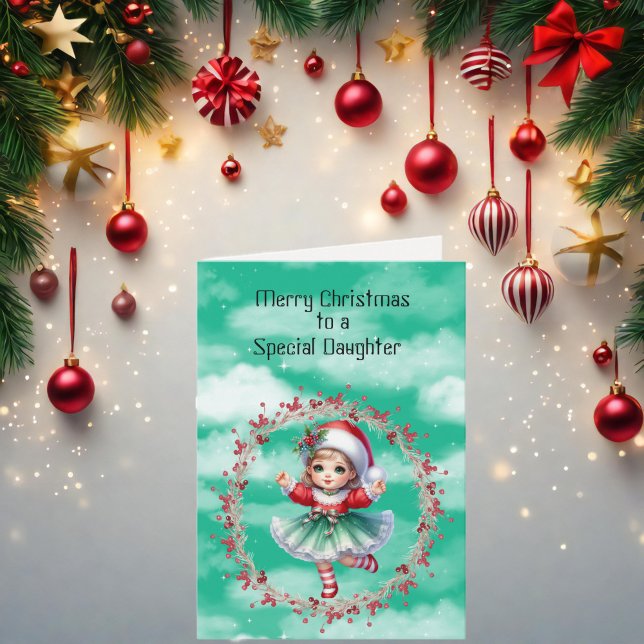 Merry Christmas to a Special Daughter Green Dress Card (Creator Uploaded)