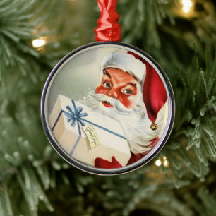 Merry Christmas to All Vintage Santa Metal Tree Decoration