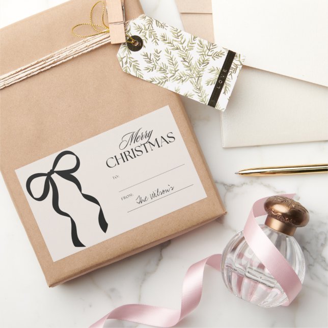 Merry Christmas To And From Customisable Name Bow Rectangular Sticker (Gifting)