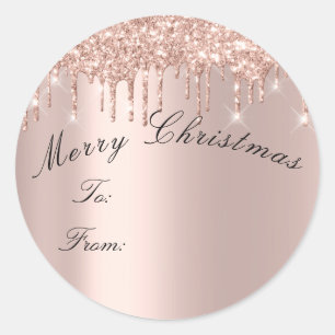 Merry Christmas To From Holidays Spark Rose Gold Classic Round Sticker