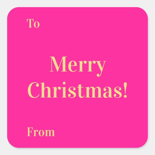 Merry Christmas To From Hot Pink Gold Square Sticker (Front)