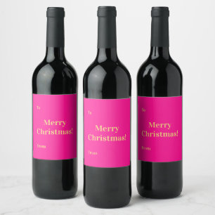 Merry Christmas To From Hot Pink Gold Wine Label