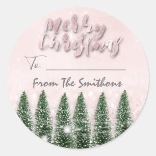 Merry Christmas To..From Name Tree Pink Glitter Classic Round Sticker