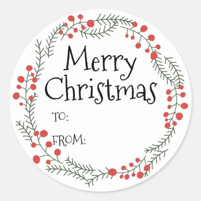 Merry Christmas to from rustic wreath frame cute Classic Round Sticker (Front)