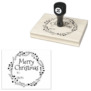 Merry Christmas to from rustic wreath frame cute Rubber Stamp
