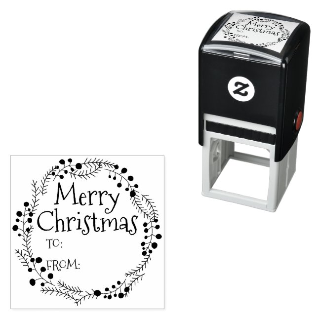 Merry Christmas to from rustic wreath frame cute Self-inking Stamp (In Situ)