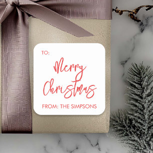 Merry Christmas To From Script Modern Minimalistic Square Sticker