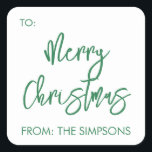 Merry Christmas To From Script Modern Minimalistic Square Sticker<br><div class="desc">This design may be personalised in the area provided by changing the photo and/or text. Or it can be customised by clicking Personalise this Template and then choosing the click to customise further option and delete or change the colour of the background, add text, change the text colour or style,...</div>