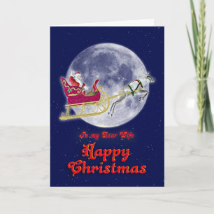 Merry Christmas to wife with santa in his sleigh Holiday Card