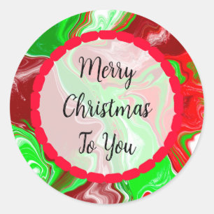 Merry Christmas To You   Red and Green Swirls Classic Round Sticker