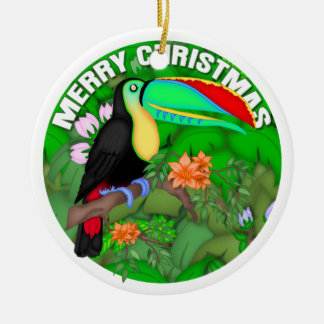 Merry Christmas Toucan Ceramic Ornament