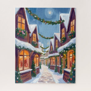 Merry Christmas Town Watercolor Jigsaw Puzzle