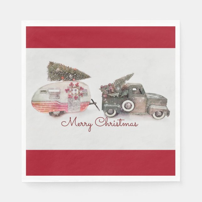 Merry Christmas Toy Truck and Travel Trailer Photo Napkin (Front)