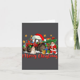 Merry Christmas Tractor With Santa Snowman  Card