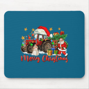 Merry Christmas Tractor With Santa Snowman  Mouse Pad