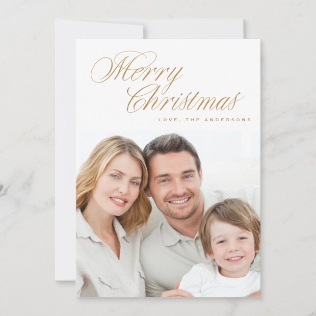 Merry Christmas Traditional Faux Gold Photo Holiday Card (Front)