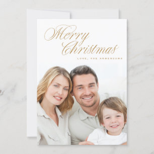Merry Christmas Traditional Faux Gold Photo Holiday Card