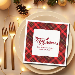 Merry Christmas Traditional Red Plaid Tartan Party Napkin