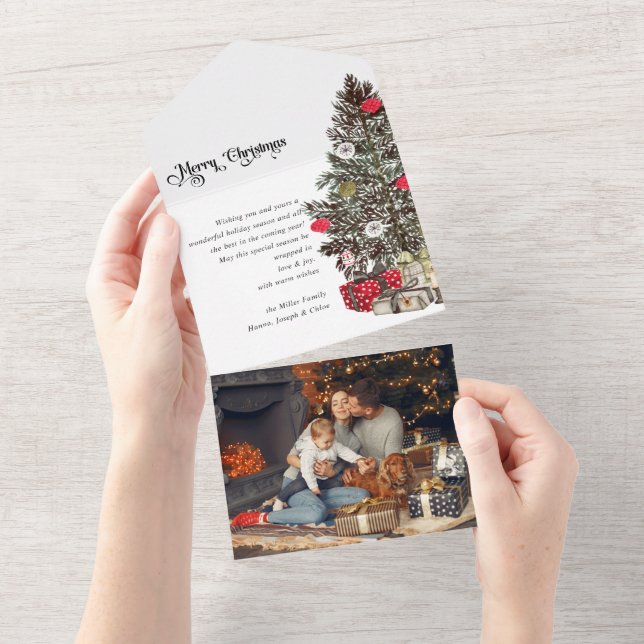 Merry christmas traditional tree folded Photo Card (Tearaway)