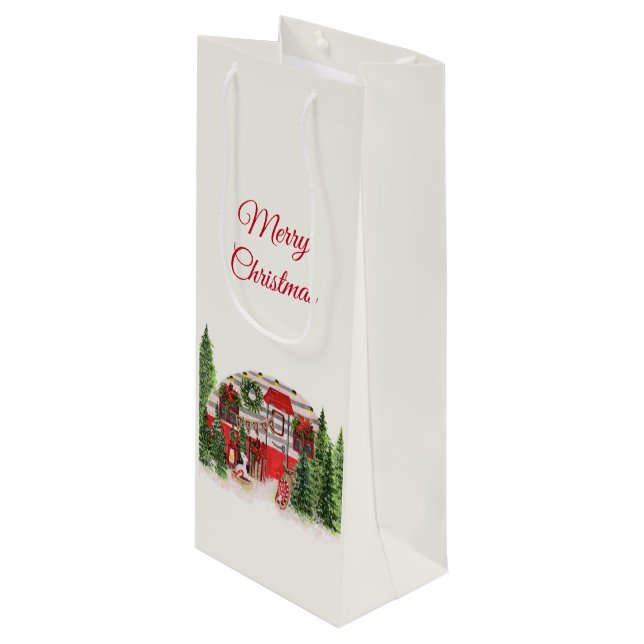 Merry Christmas Trailer Camper Rustic Scene Wine Gift Bag (Front Angled)