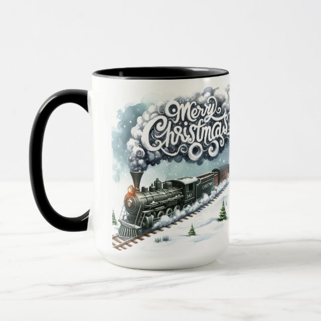 Merry Christmas Train Coffee Mug Cup (Left)
