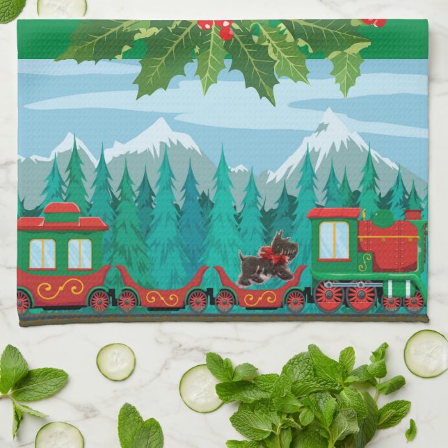 Merry Christmas Train Tea Towel (Folded)