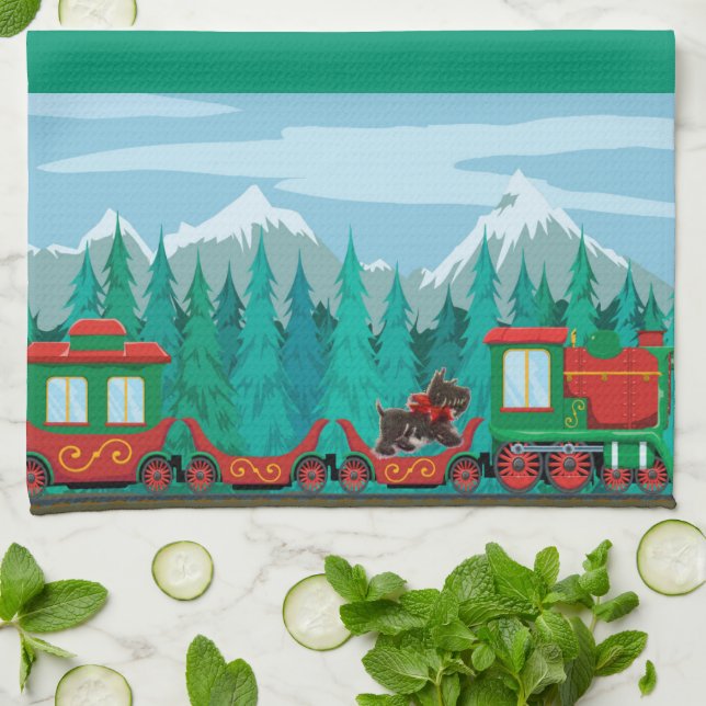 Merry Christmas Train Tea Towel (Folded)