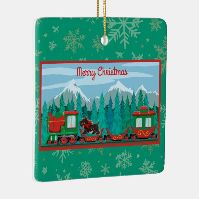 Merry Christmas Train with Dog Ceramic Ornament (Right)
