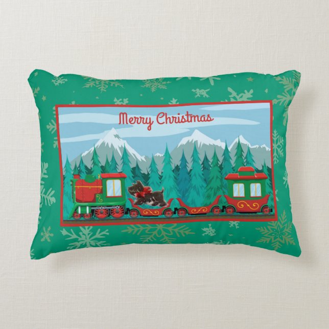 Merry Christmas Train with Dog Decorative Cushion (Front)