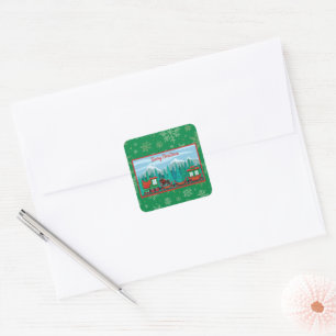 Merry Christmas Train with Dog Square Sticker
