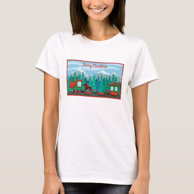 Merry Christmas Train with Dog T-Shirt (Front)
