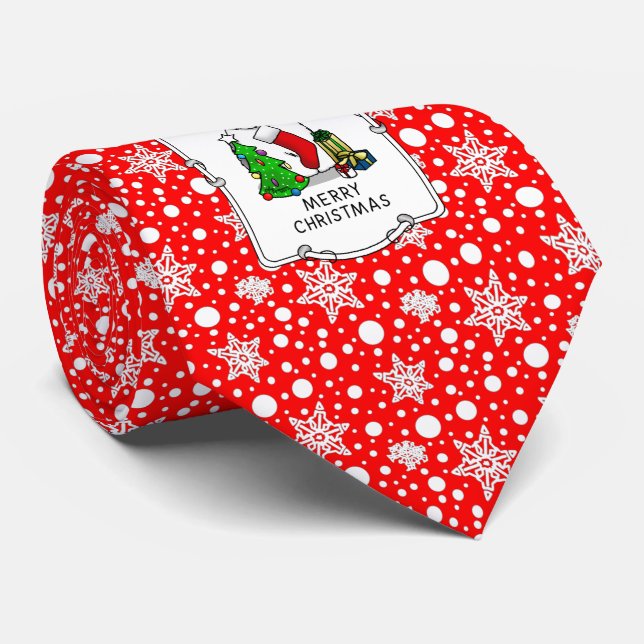 Merry Christmas Tree 2 Old English Sheepdog Gray 1 Tie (Rolled)