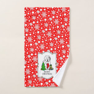 Merry Christmas Tree 2 Old English Sheepdog Grey 1 Bath Towel Set