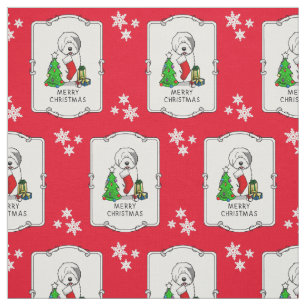 Merry Christmas Tree 2 Old English Sheepdog Grey 1 Fabric