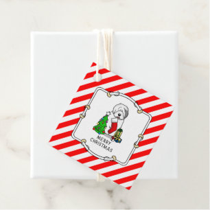 Merry Christmas Tree 2 Old English Sheepdog Grey 1 Favour Tags