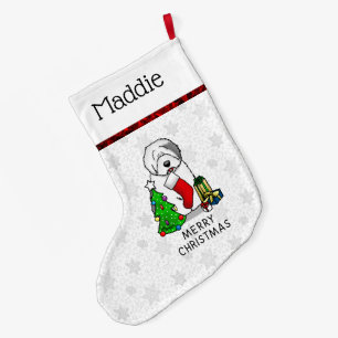 Merry Christmas Tree 2 Old English Sheepdog Grey 1 Large Christmas Stocking