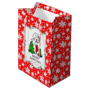 Merry Christmas Tree 2 Old English Sheepdog Grey 1 Medium Gift Bag