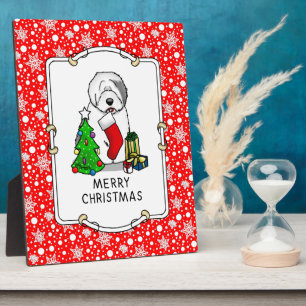 Merry Christmas Tree 2 Old English Sheepdog Grey 1 Plaque