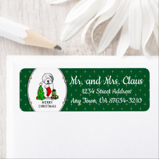 Merry Christmas Tree 2 Old English Sheepdog Grey 1 Return Address Label