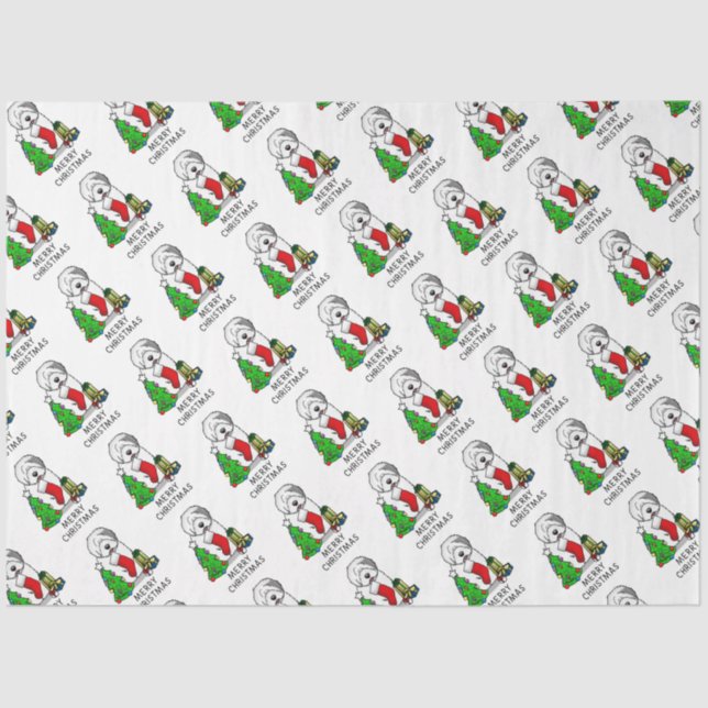 Merry Christmas Tree 2 Old English Sheepdog Grey 1 Tissue Paper (Front)