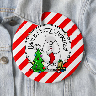 Merry Christmas Tree 2 Poodle (white) Dog Cute 6 Cm Round Badge