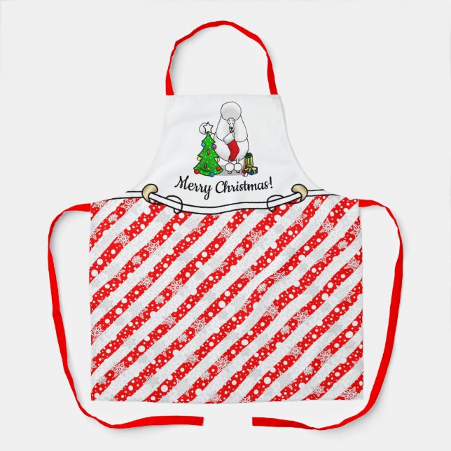 Merry Christmas Tree 2 Poodle (white) Dog Cute Apron (Front)